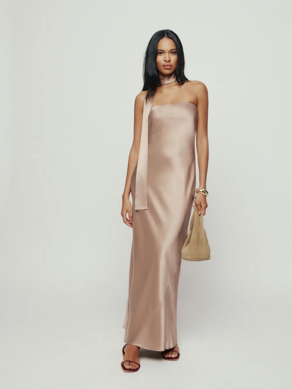 Reformation Oren Silk Dress in Macadamia Size S